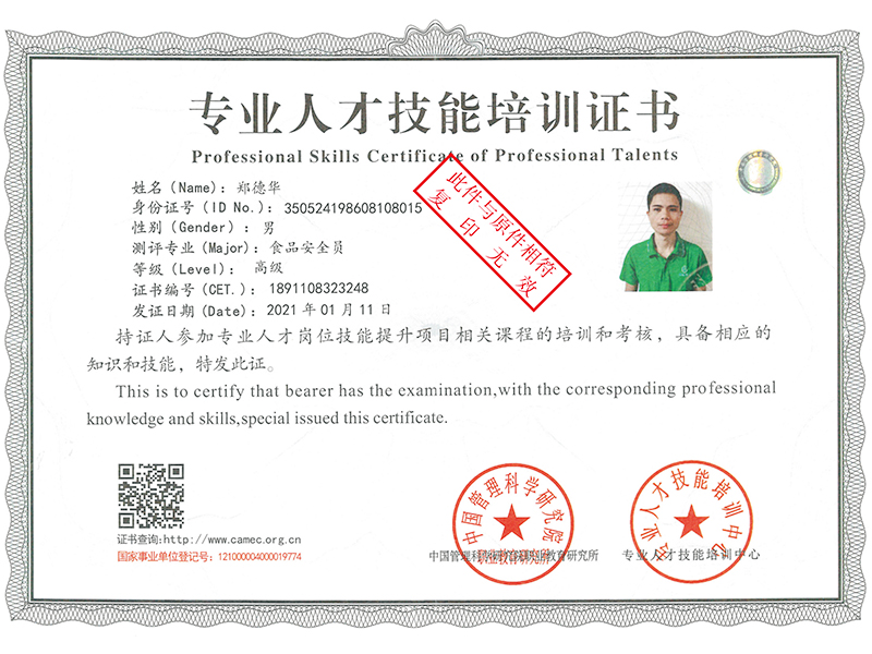 專業(yè)人才技能培訓(xùn)證書